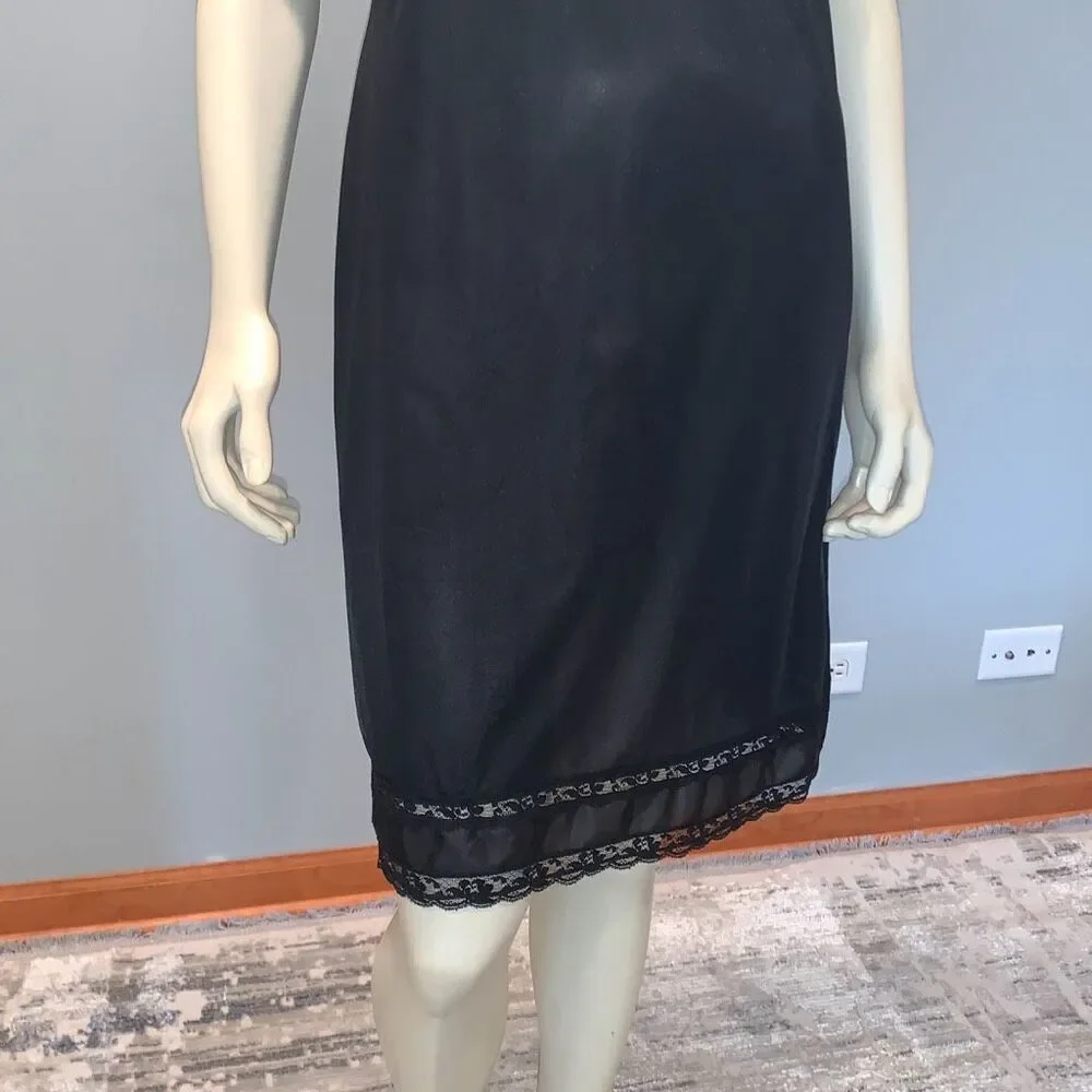 Vintage Slip Dress Black Lace Lingerie Sliperfection Nylon Tricot Antron III - Picture 3 of 11